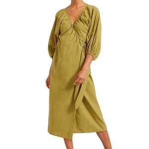 Modern Citizen Opal Puff Sleeve Wrap Dress size Large in Yellow-Green